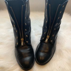 Carmen Marc Valvo Leather Zippered Flat Boots-Sz 7